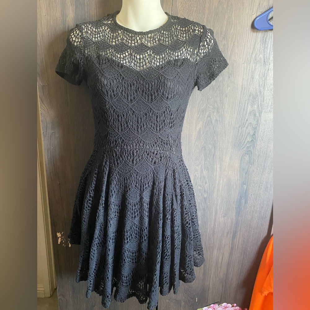 Kendall & Kylie Black Lace Short Sleeve Mini Dress